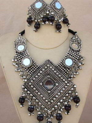 Women's Silver Oxidized Traditional Ethnic Alloy Jewellery Necklace Set f441