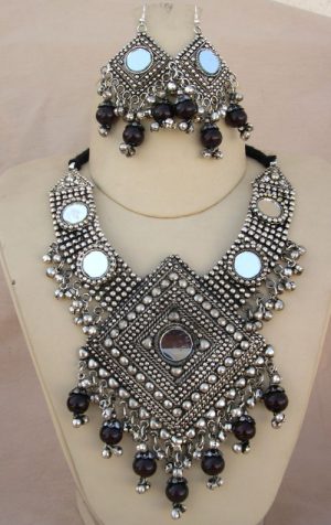 Women's Silver Oxidized Traditional Ethnic Alloy Jewellery Necklace Set f441