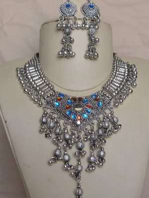 Navratri Multi Color Stone Necklace Oxidised Set f479