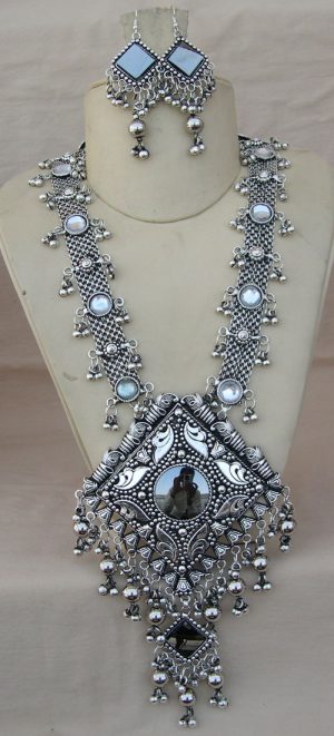 Tribal German Silver Oxidized Long Chain Pendent Necklace f609