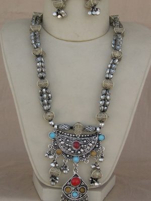 Beaded Necklace Look Oxidized Boho Garba Silver Plated f79