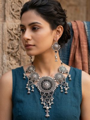 Garba Navratri Jewellery Sets for Women German Silver Oxidised Afghani look neckt540