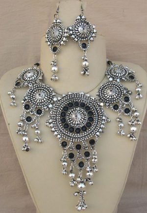 neckt540 Garba Navratri Jewellery Sets for Women German Silver Oxidised Afghani look neckt540