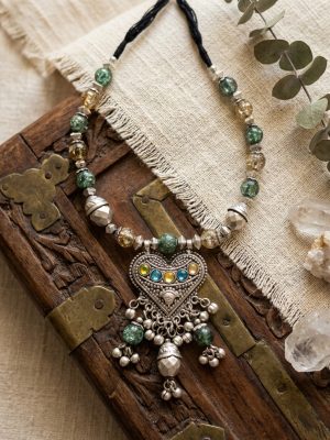 Stone Bead Mala Pendant Necklace nk174