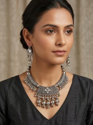 nk18 Ethnic Wedding Bridal Navratri Garba Oxidized Silver Set nk18