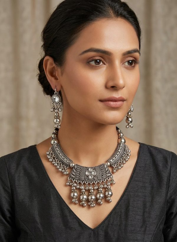 Ethnic Wedding Bridal Navratri Garba Oxidized Silver Set nk18