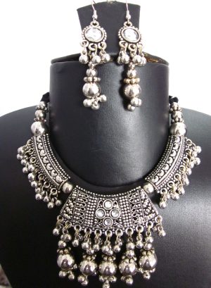 nk18 Ethnic Wedding Bridal Navratri Garba Oxidized Silver Set nk18