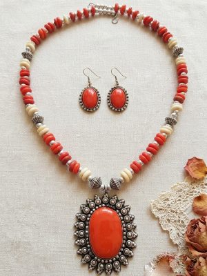Bead  Long Mala with Earring nk221