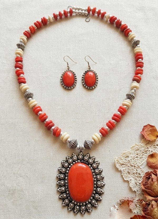 Bead  Long Mala with Earring nk221