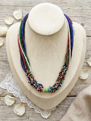 Garba Navratri Women With Multi color Glass Bead Bohemian Necklace nk324