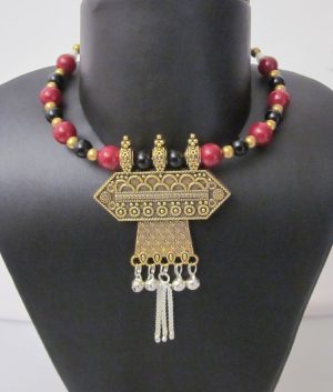 nk398 Golden Oxidized Pendant Tassel Necklace nk398