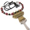 Golden Oxidized Pendant Tassel Necklace nk398