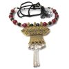 Golden Oxidized Pendant Tassel Necklace nk398