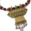 Golden Oxidized Pendant Tassel Necklace nk398