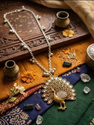 Golden Oxidized Pendant Chain Necklace nk403