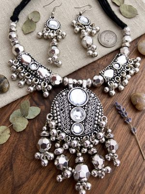Stylish Fancy Oxidized Traditional Oxidised Earrings Necklace nk44