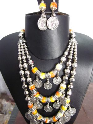 Oxidized Silver Plated Classic Style Navratri Necklace Jewellery Set with Earrings for Women/Girls nk48