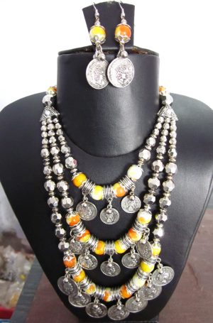 nk48 Oxidized Silver Plated Classic Style Navratri Necklace Jewellery Set with Earrings for Women/Girls nk48