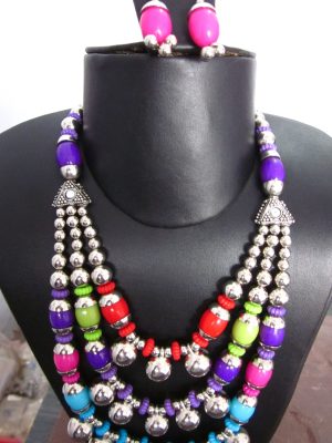 Garba Navratri Jewellery Sets for Women Oxidised Afghani Bohemian Flexi Necklace With Earrings Multi colour for Women and Girls (Multi) nk49