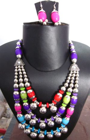 nk49 Garba Navratri Jewellery Sets for Women Oxidised Afghani Bohemian Flexi Necklace With Earrings Multi colour for Women and Girls (Multi) nk49