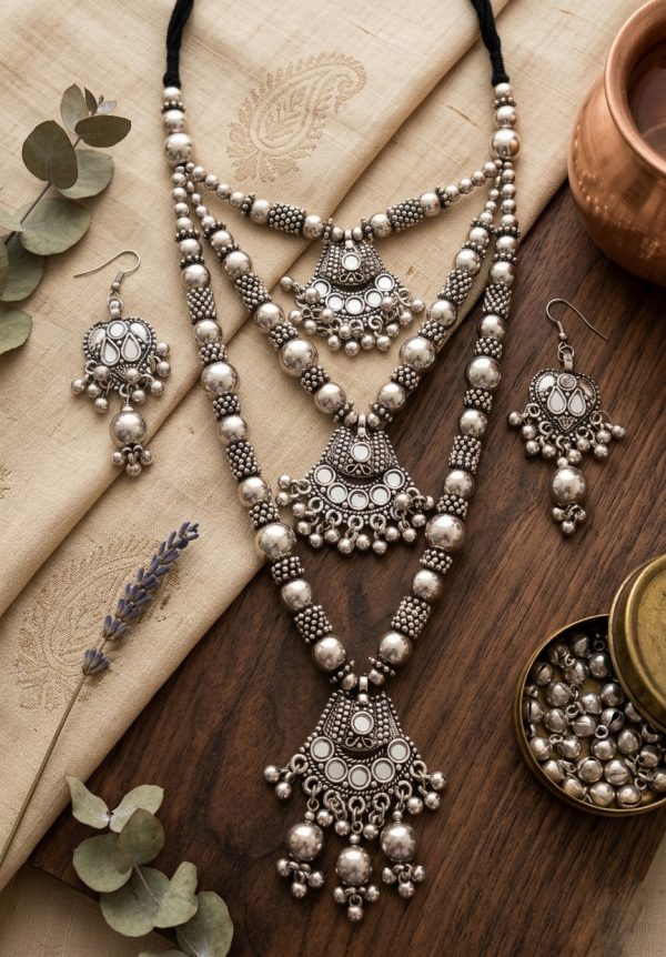 nk79 Tribal Costume Jewelry Earring 3 Layered Necklace Bellydance Goth nk79