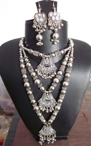 Tribal Costume Jewelry Earring 3 Layered Necklace Bellydance Goth nk79