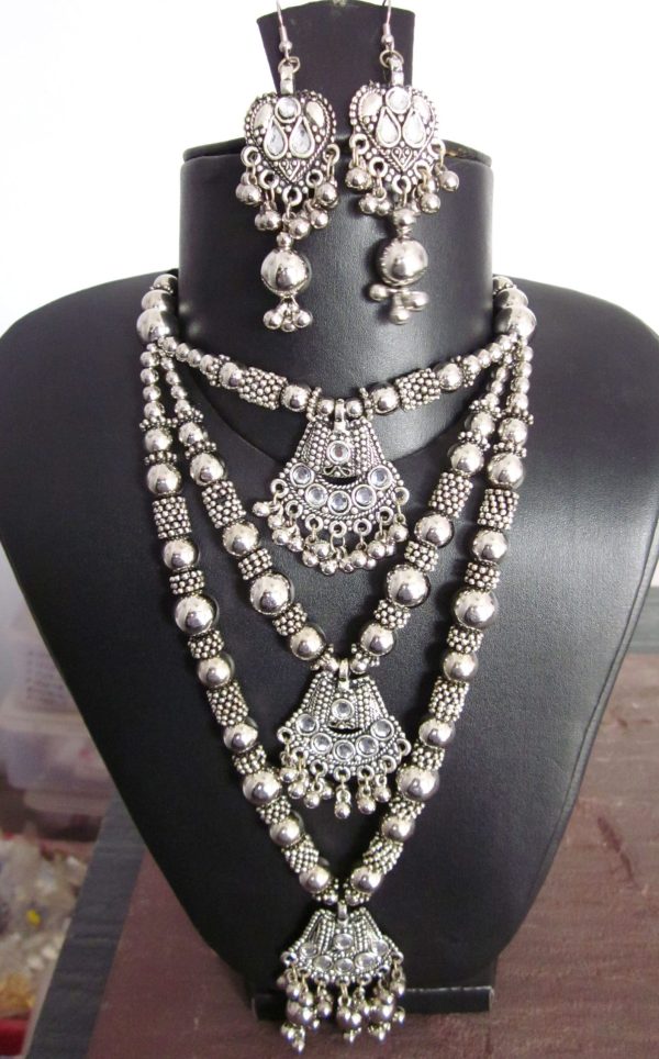 nk79 Tribal Costume Jewelry Earring 3 Layered Necklace Bellydance Goth nk79