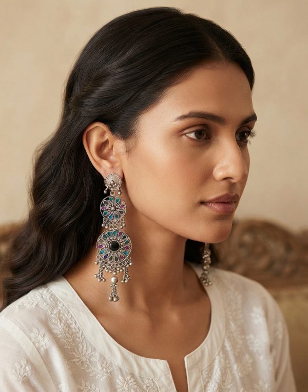 Navratri Garba Ethnic EARRING Gypsy Boho Hippy Antique Silver w187