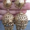 Antique Gold Polish DANGLE Stud EARRINGS India classical Bollywood w188