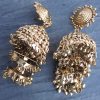 Antique Gold Polish DANGLE Stud EARRINGS India classical Bollywood w188