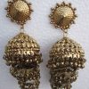 Antique Gold Polish DANGLE Stud EARRINGS India classical Bollywood w188