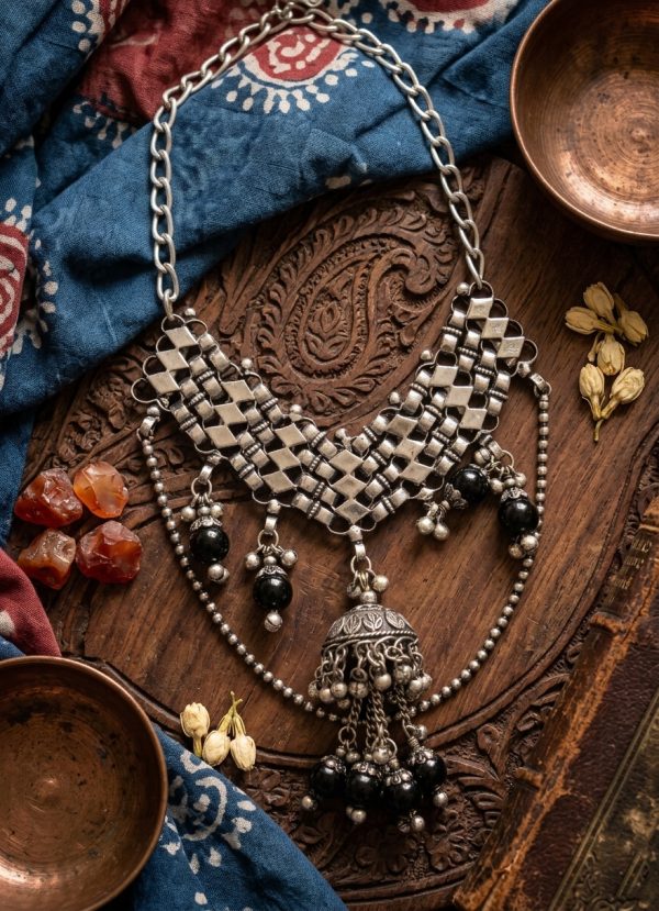 New Tribal Silver Kuchi Wedding Saree Necklace Boho Handmade Pretty Fashion jewelry w200