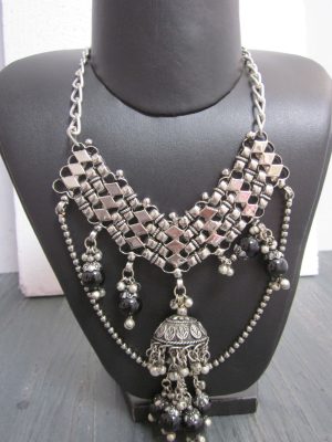 New Tribal Silver Kuchi Wedding Saree Necklace Boho Handmade Pretty Fashion jewelry w200