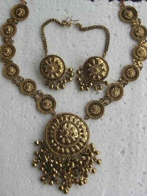 Designed a Kutchi Work Jewellery Log Set for Navratri Golden Oxidized y20