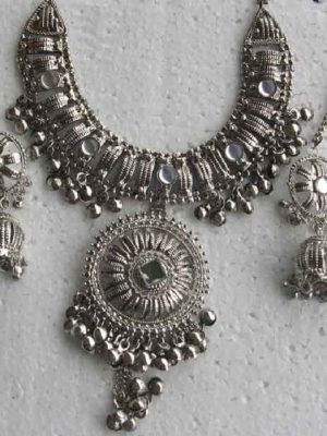 Women's Silver Oxidized Traditional Ethnic Alloy Jewelry Necklace Set y21