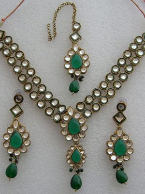 Kundan Jewelry Necklace Earrings Set Bollywood Ethnic y462