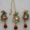 Polki Necklace Earrings Tikka Gold Tone Bridal Kundan Set y3825
