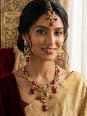 Gold plated Kundan Necklace Bridal Jewelry Set Ethnic y3815