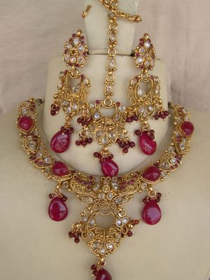 Gold plated Kundan Necklace Bridal Jewelry Set Ethnic y3815