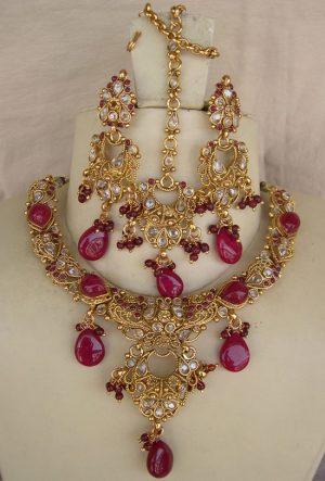 z433 Gold plated Kundan Necklace Bridal Jewelry Set Ethnic y3815