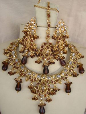 Kundan Polki Gold Plated Indian Bridal Necklace Earring Tikka y3813