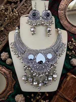 f1328 Silver Oxidized Afghani Bohemian Necklace f1328