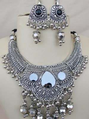 Silver Oxidized Afghani Bohemian Necklace f1328