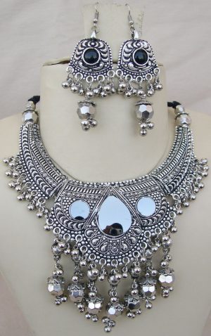 f1328 Silver Oxidized Afghani Bohemian Necklace f1328