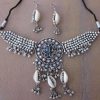 f1523_2 Choker necklace and earring set with cowri shells and oxidized bead work f1523