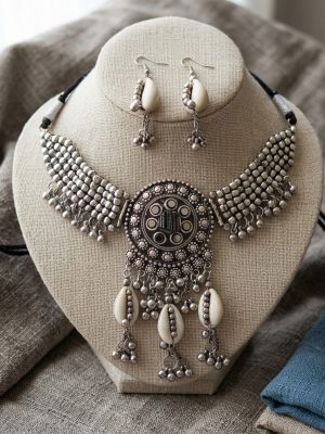Choker Necklace and Earring Set with Cowrie Shells f1523