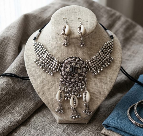 Choker Necklace and Earring Set with Cowrie Shells f1523
