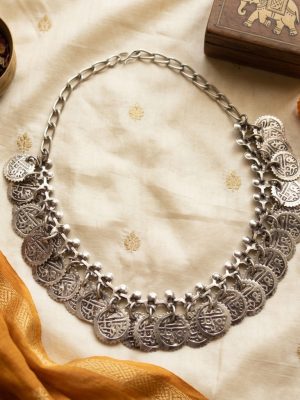 Coin Silver Oxidized Haar Necklace f1576