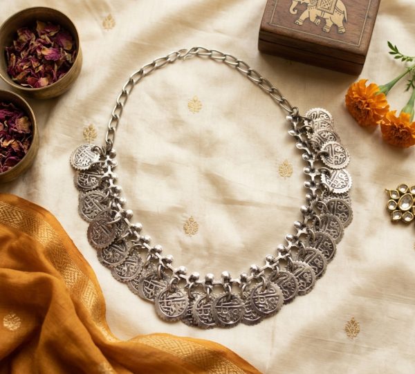 Coin Silver Oxidized Haar Necklace f1576