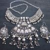 Oxidized Silver Plated Classic Style Navratri Necklace Set with Earrings f1598